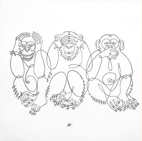 Drei Affen in einer Linie